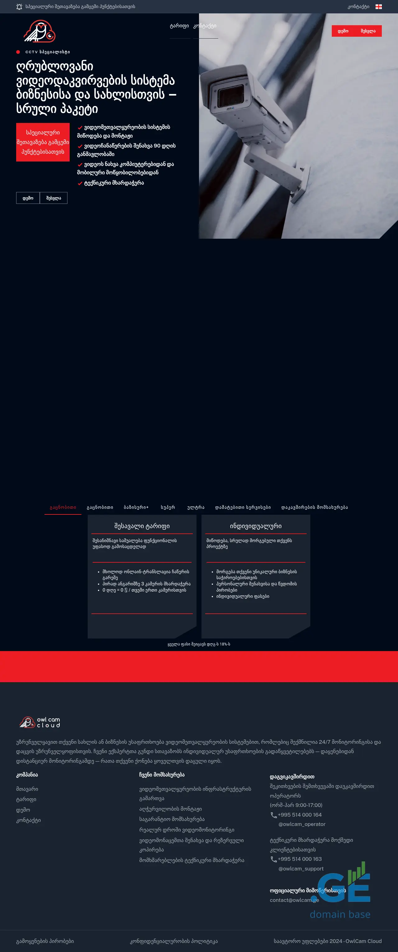 Screenshot of the site owlcam.ge