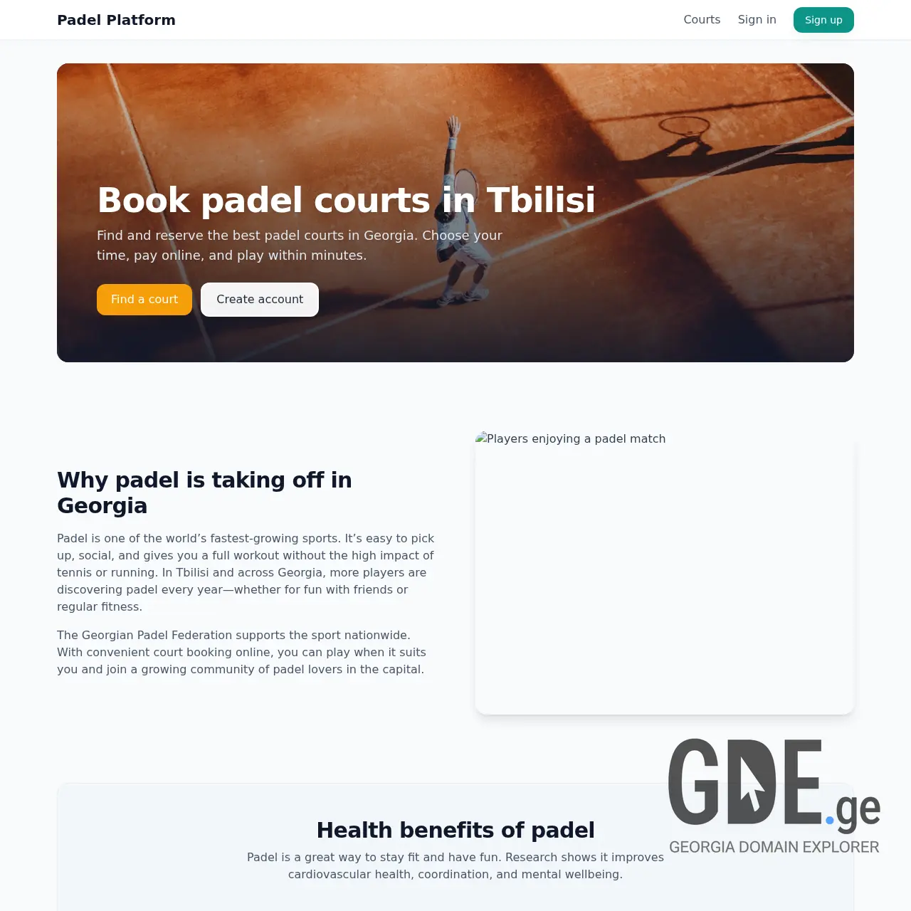 Screenshot of the site padelio.ge at 2026-02-26