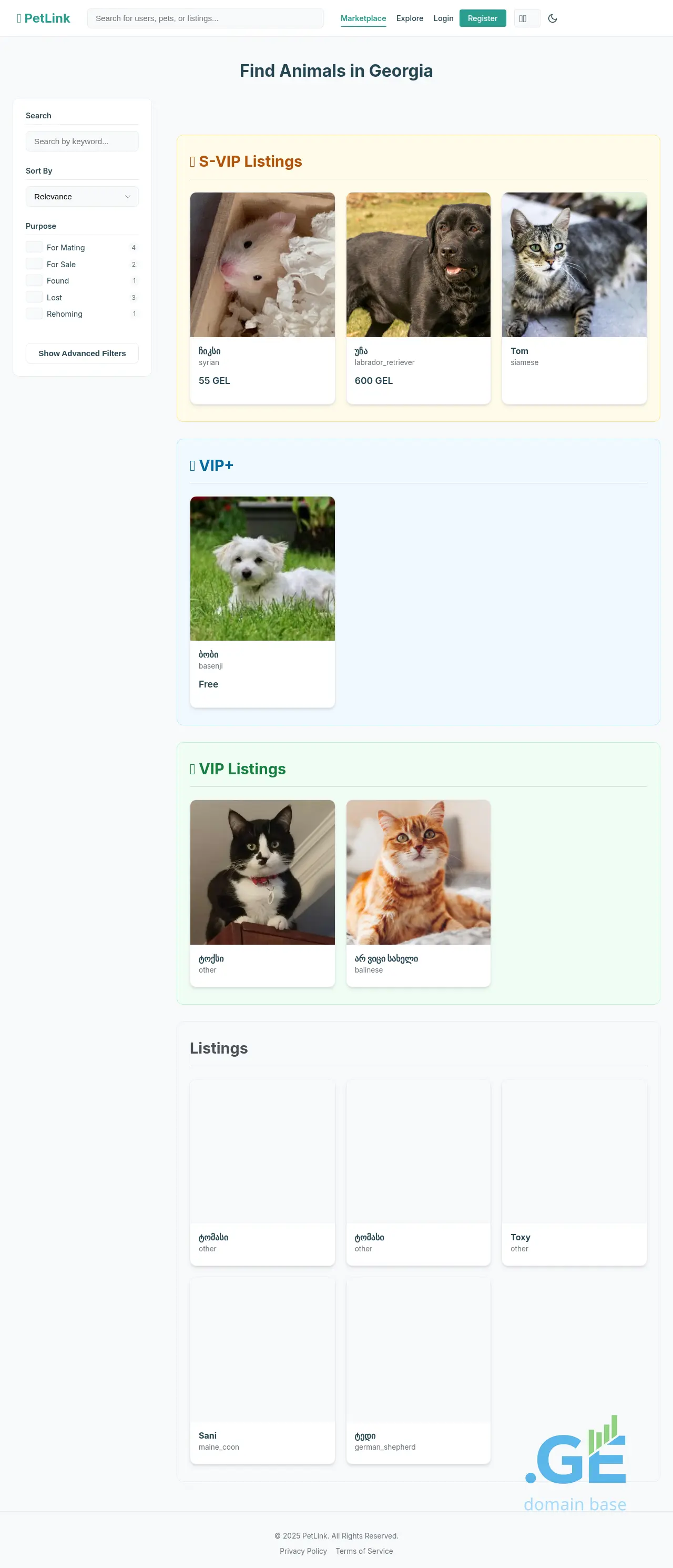 Screenshot of the site petlink.ge