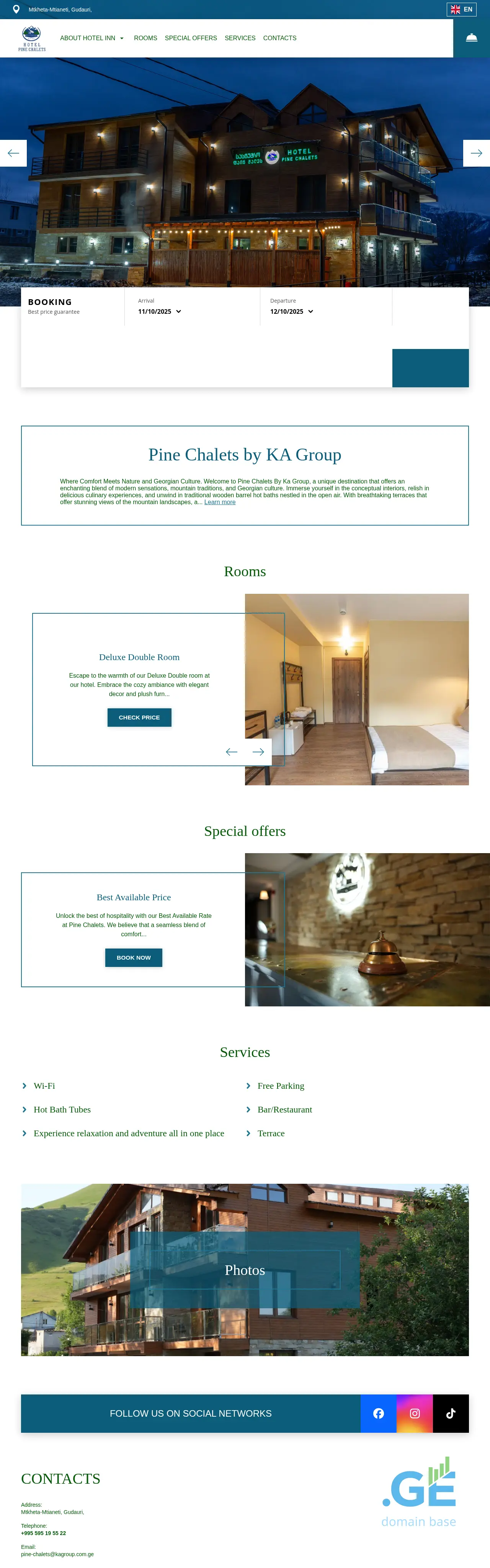 Screenshot of the site pinechalets.ge
