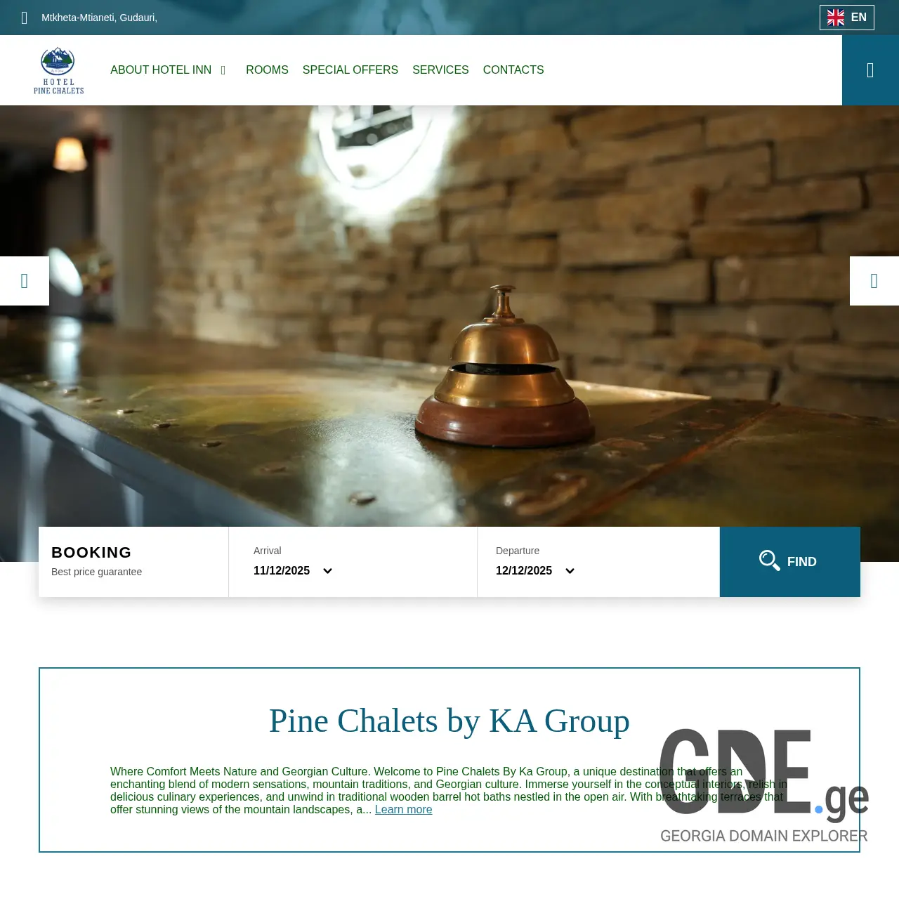 Screenshot of the site pinechalets.ge at 2025-12-11