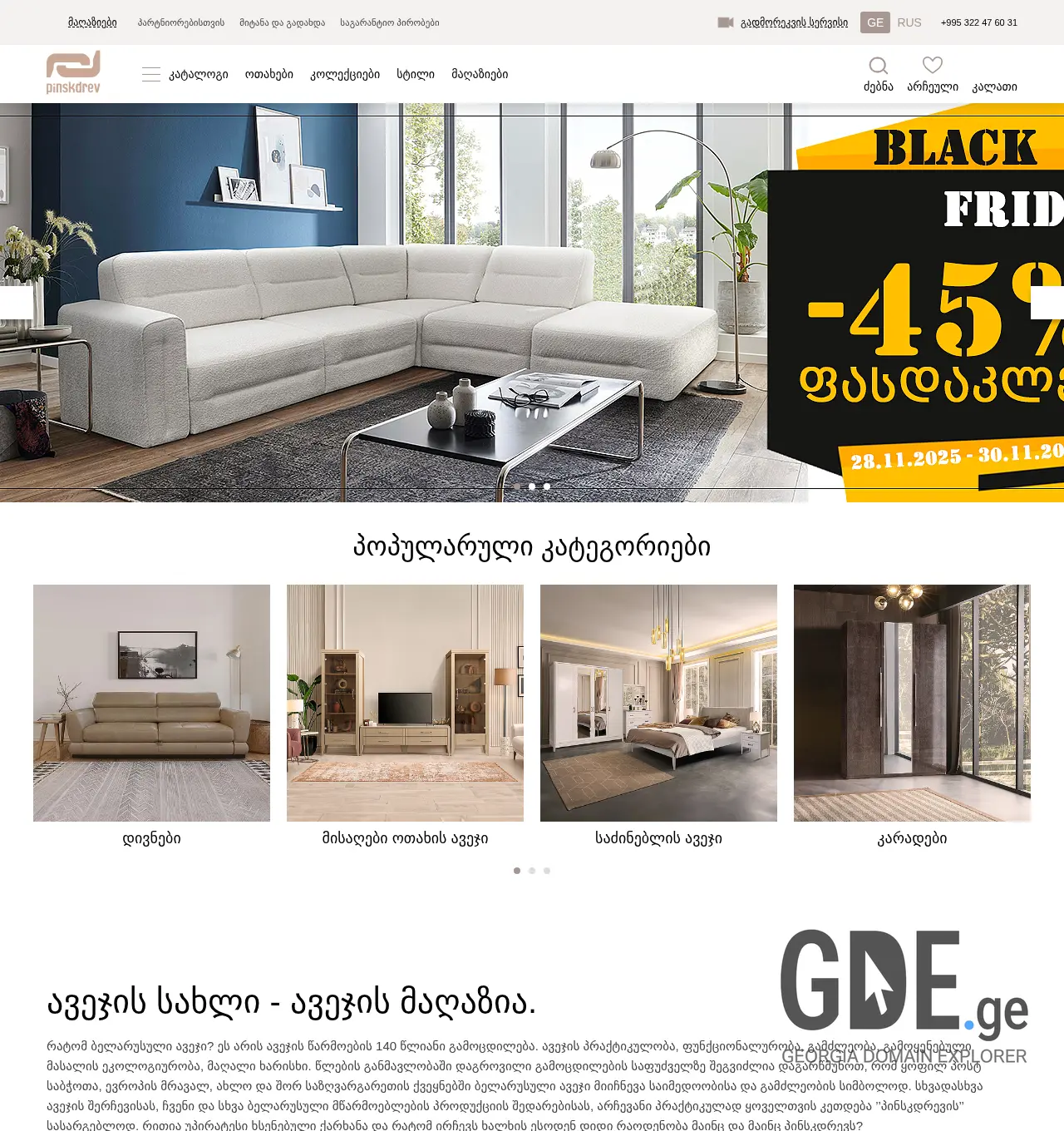 Screenshot of the site pinskdrev.ge at 2025-12-01