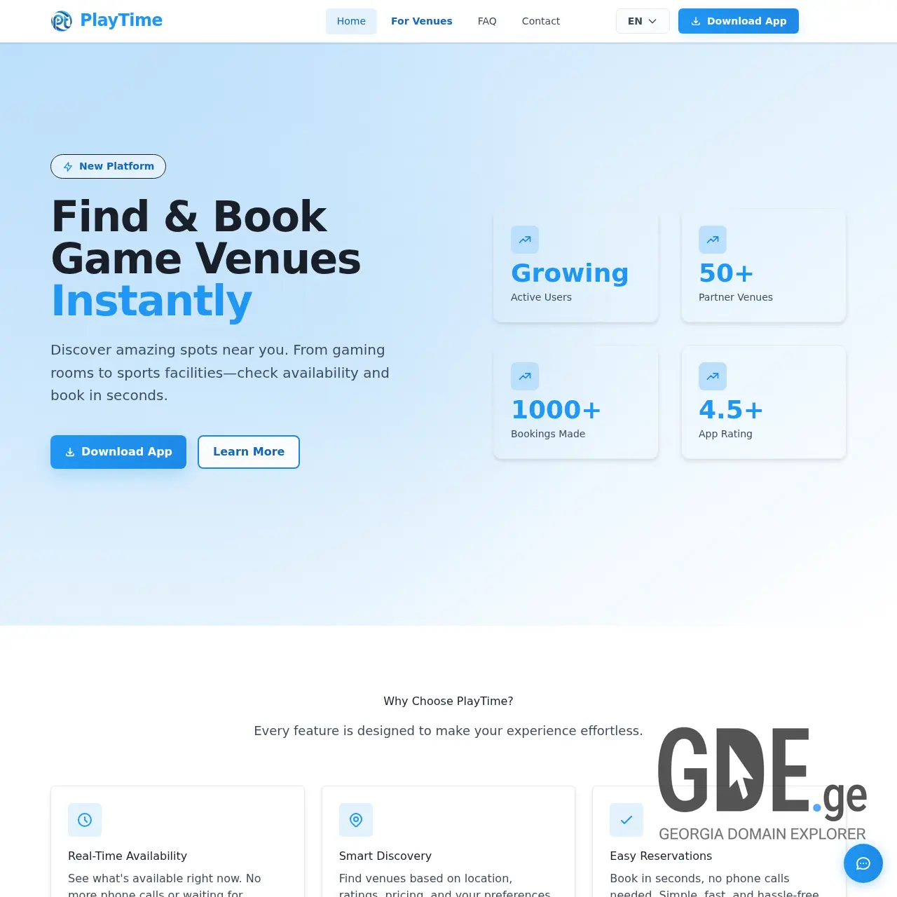 Screenshot of the site playtime.ge at 2025-12-11