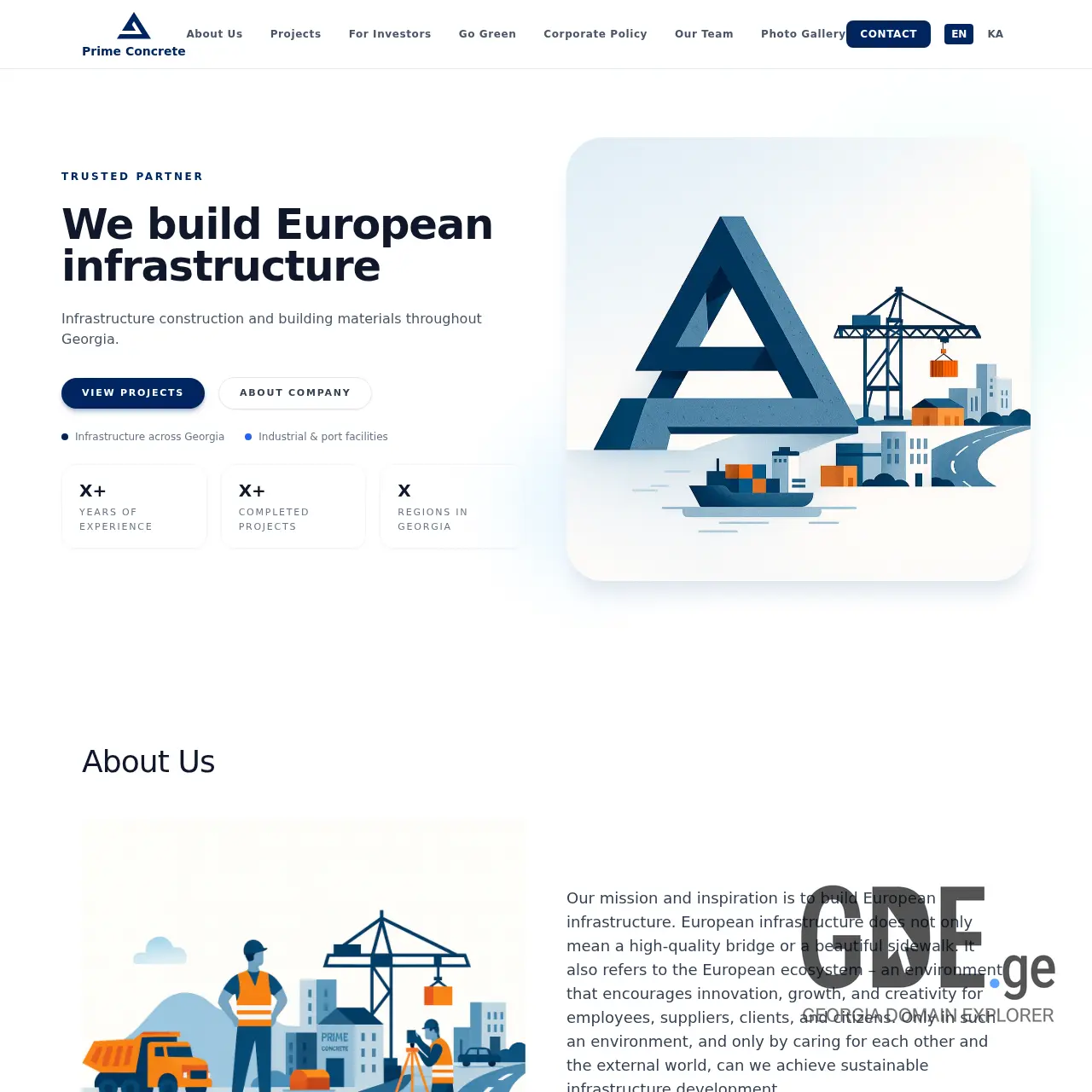 Screenshot of the site primeconcrete.ge at 2025-12-18