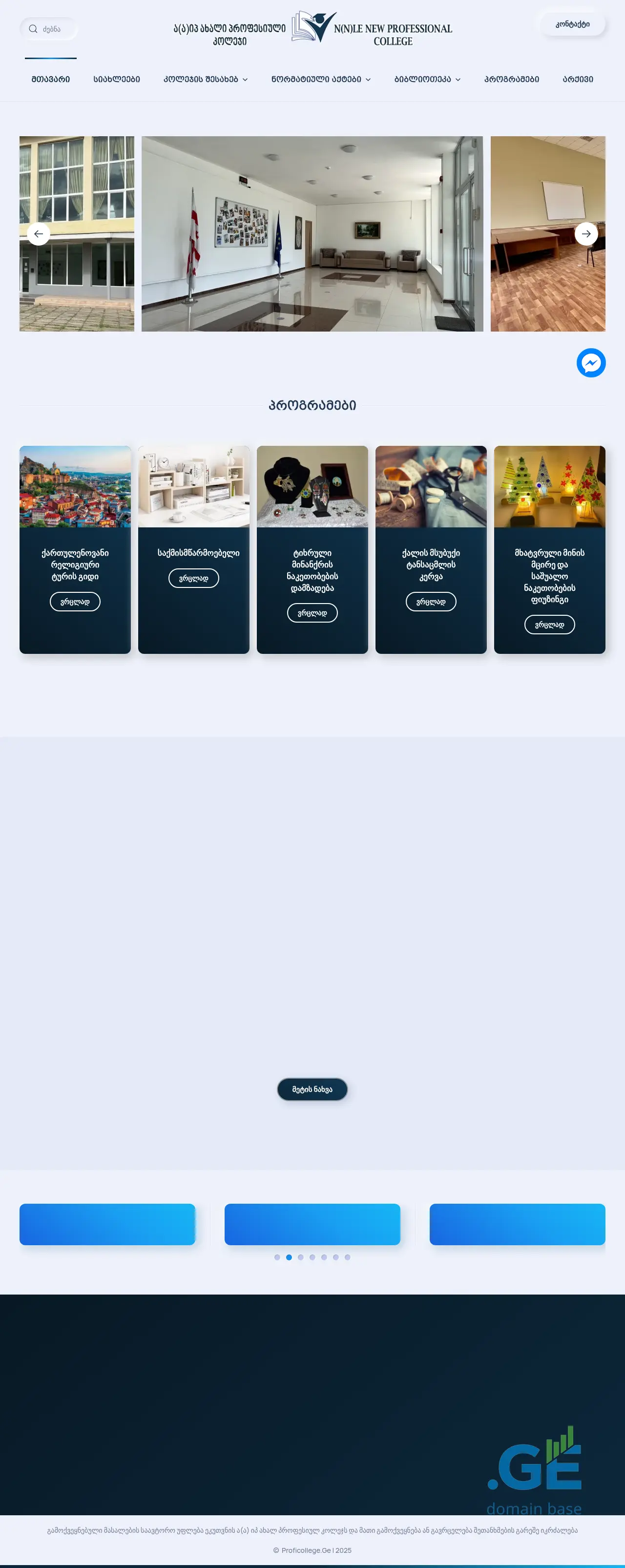 Screenshot of the site proficollege.ge