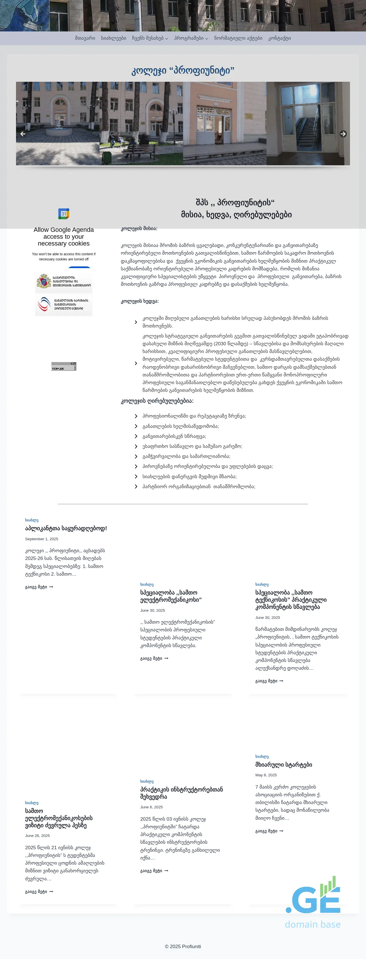 Screenshot of the site profiuniti.ge