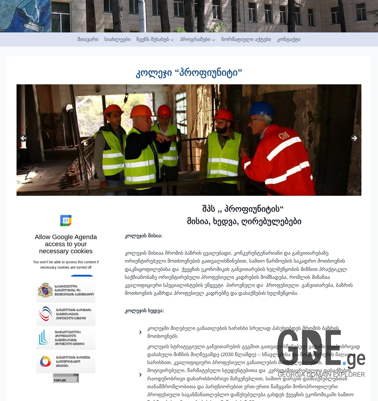 Screenshot of the site profiuniti.ge at 2025-12-03