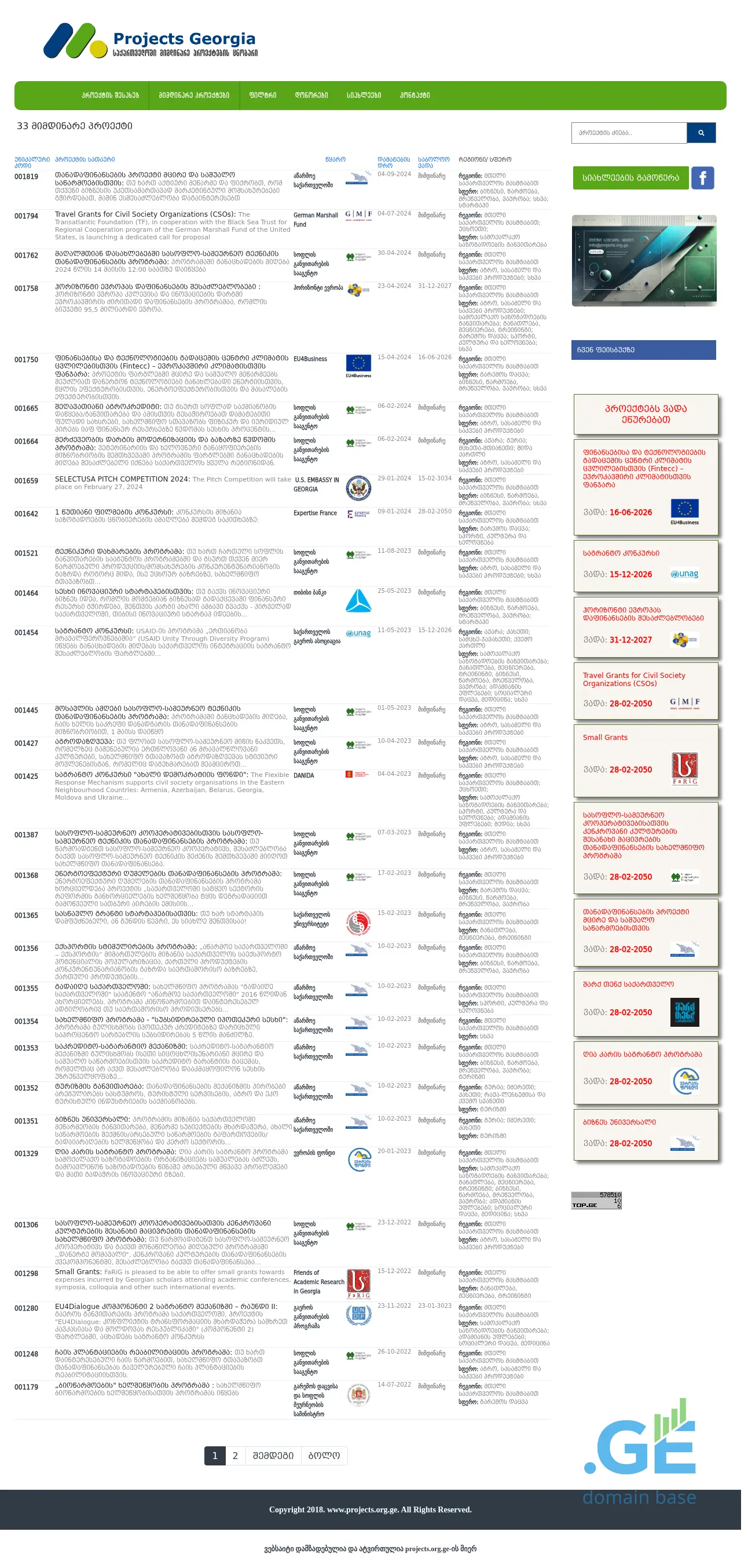 Screenshot of the site projects.org.ge at 2025-09-19