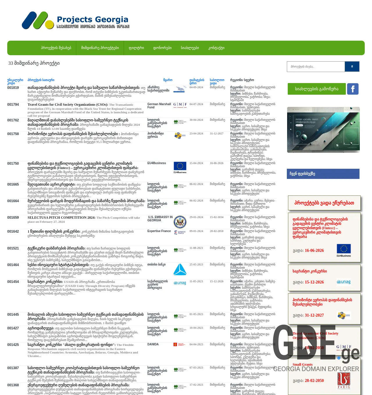Screenshot of the site projects.org.ge at 2025-12-03