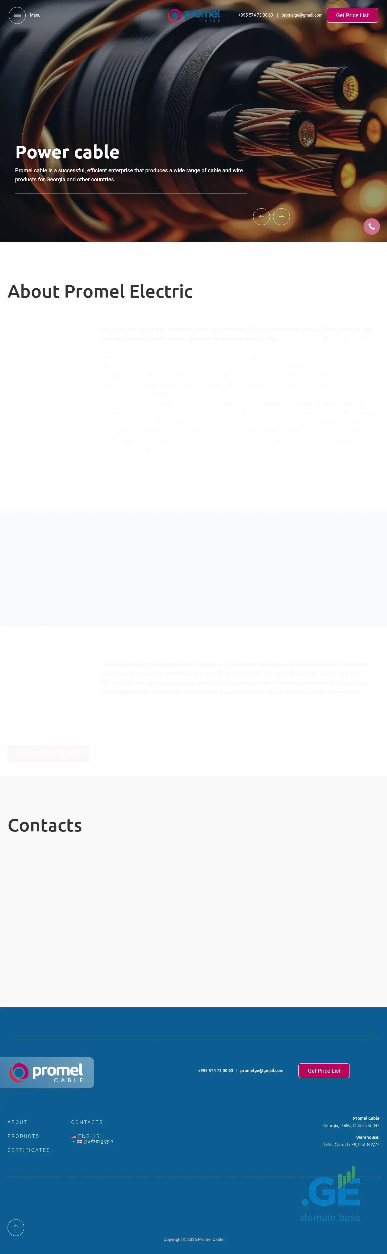 Screenshot of the site promelcable.ge