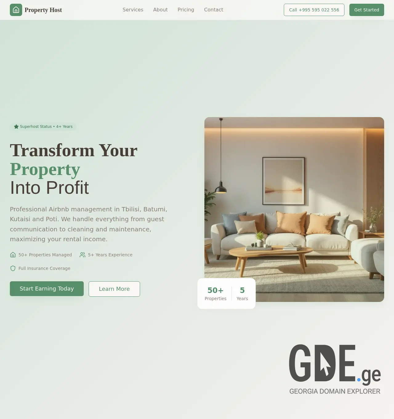 Screenshot of the site propertyhost.ge at 2025-12-06