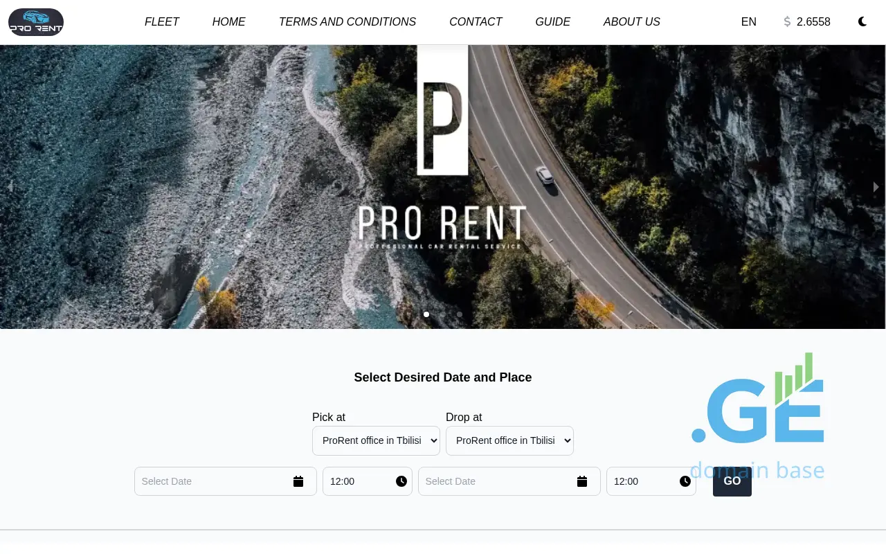Screenshot of the site prorent.ge