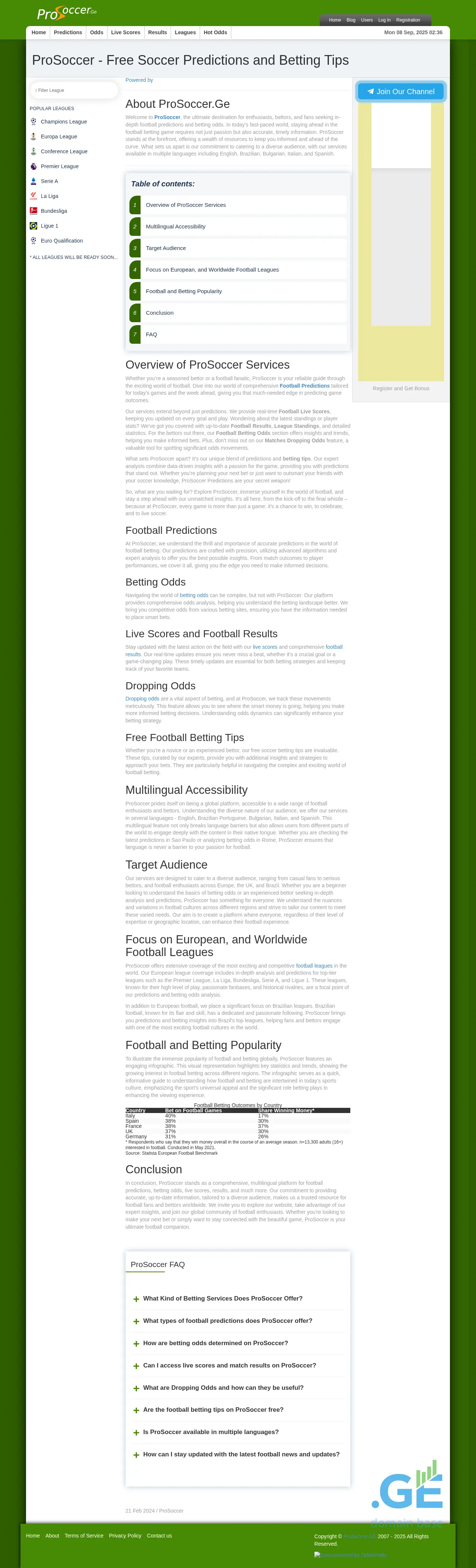 Screenshot of the site prosoccer.ge