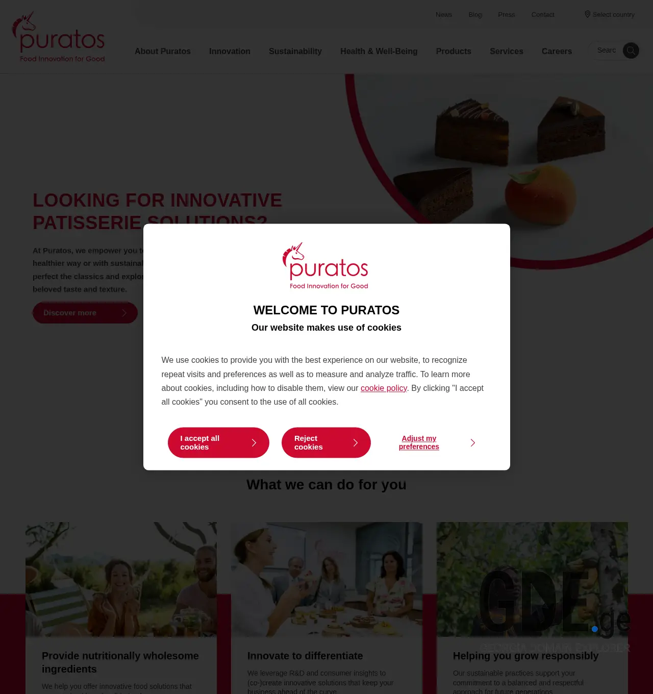 Screenshot of the site puratos.ge at 2025-12-03