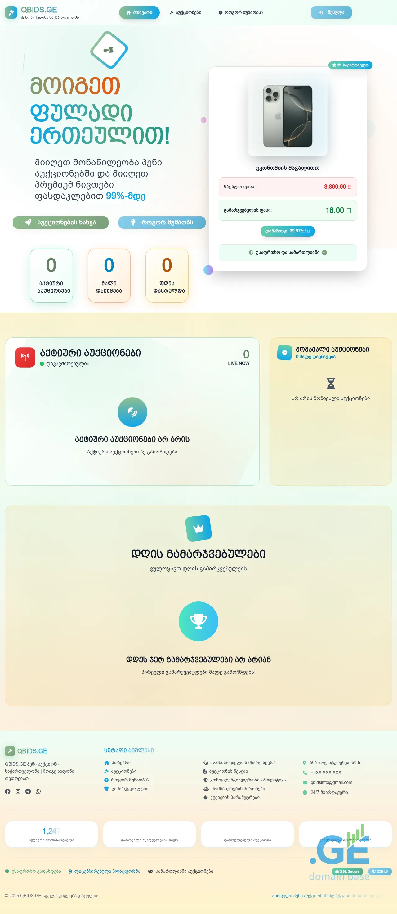 Screenshot of the site qbids.ge