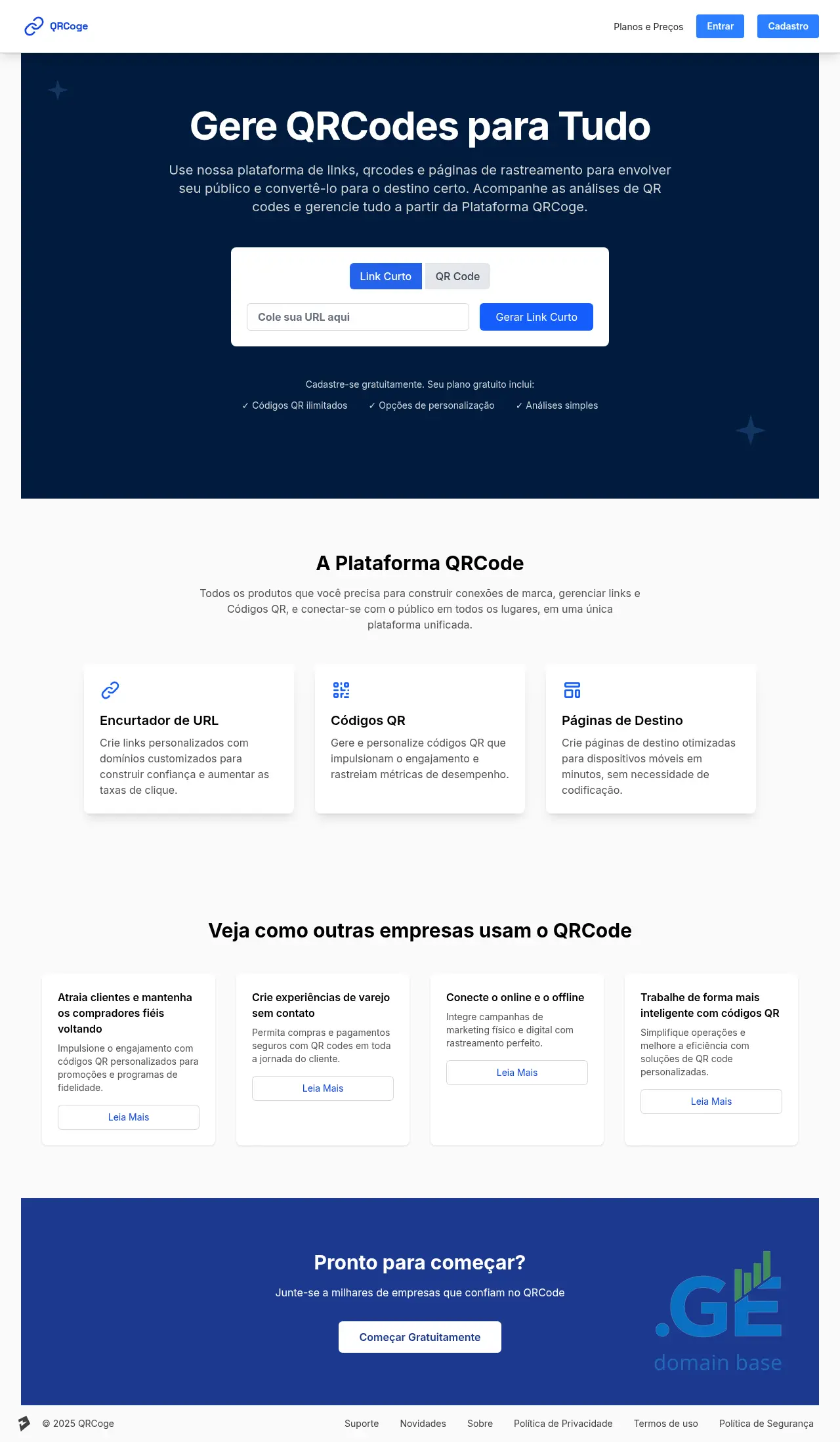 Screenshot of the site qrco.ge