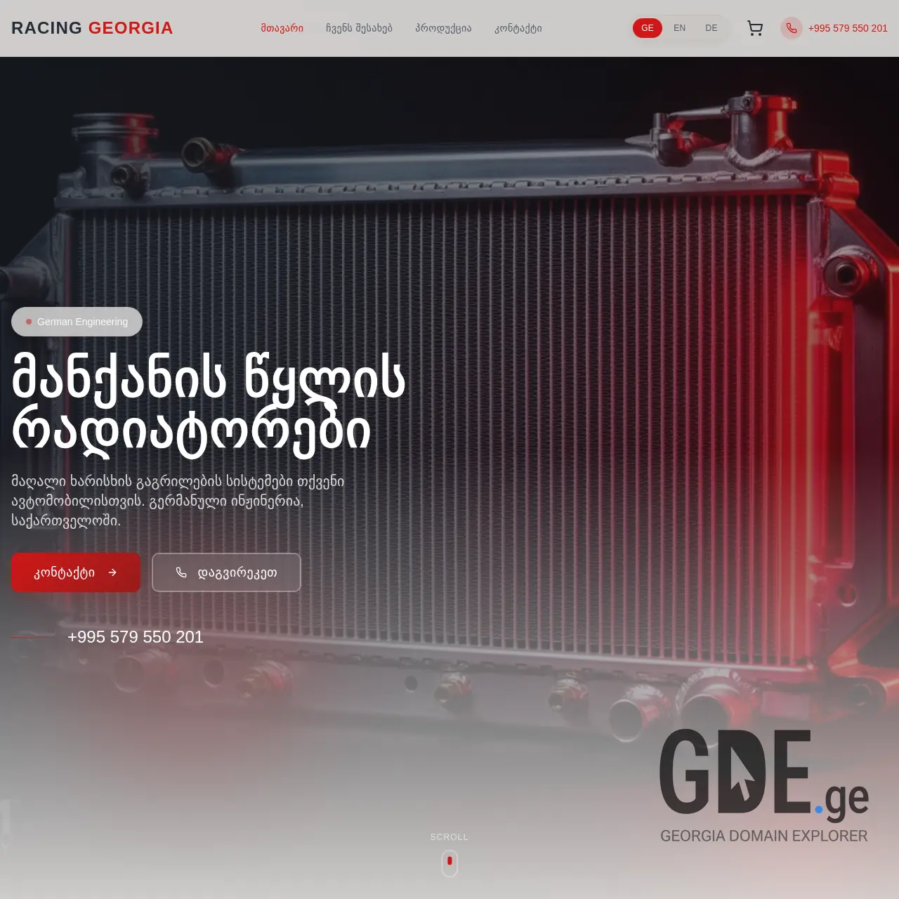 Screenshot of the site racingradiator.ge at 2026-01-28