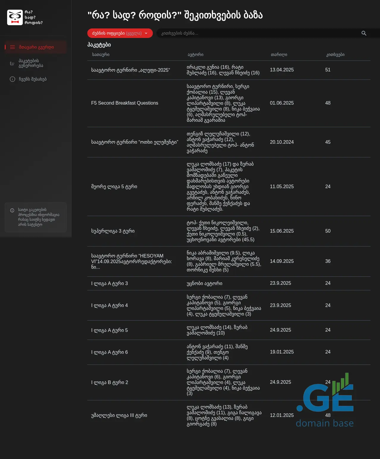 Screenshot of the site rasadrodis.ge