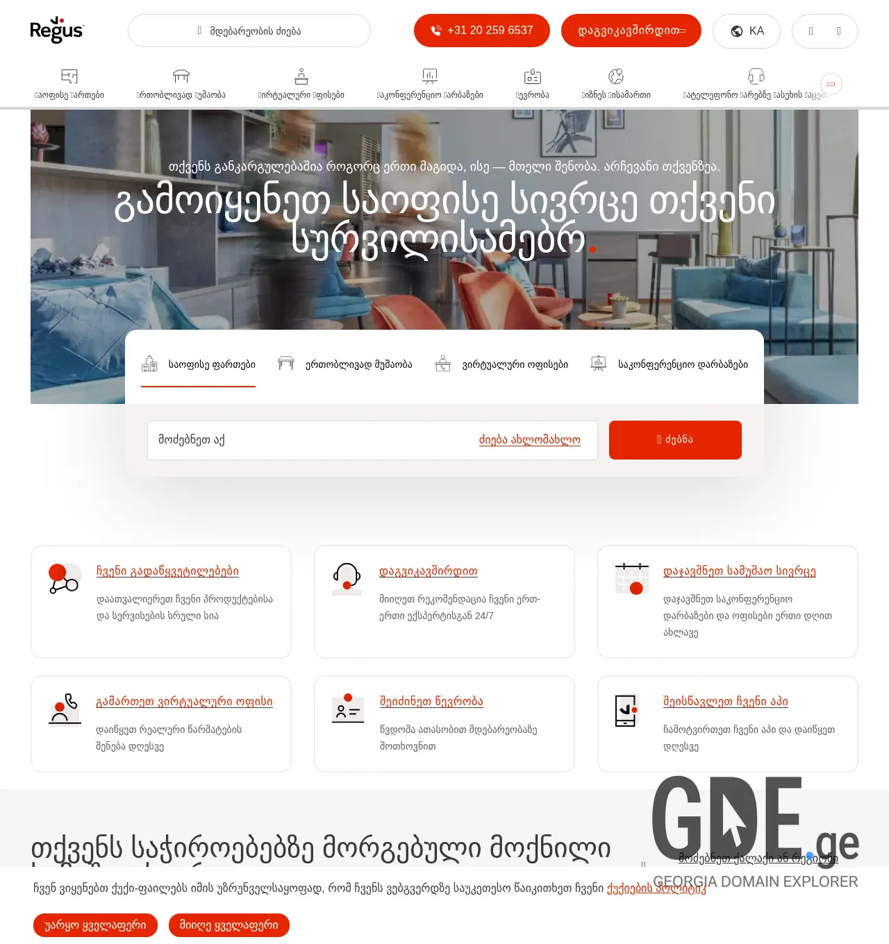 Screenshot of the site regus.ge at 2025-11-29