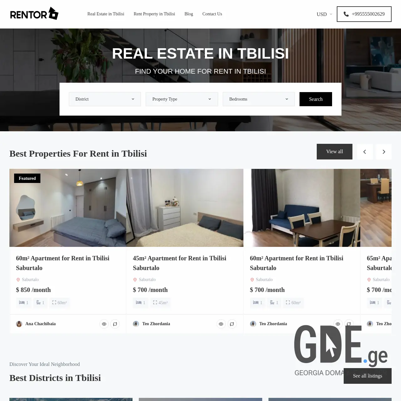Screenshot of the site rentor.ge at 2025-12-11