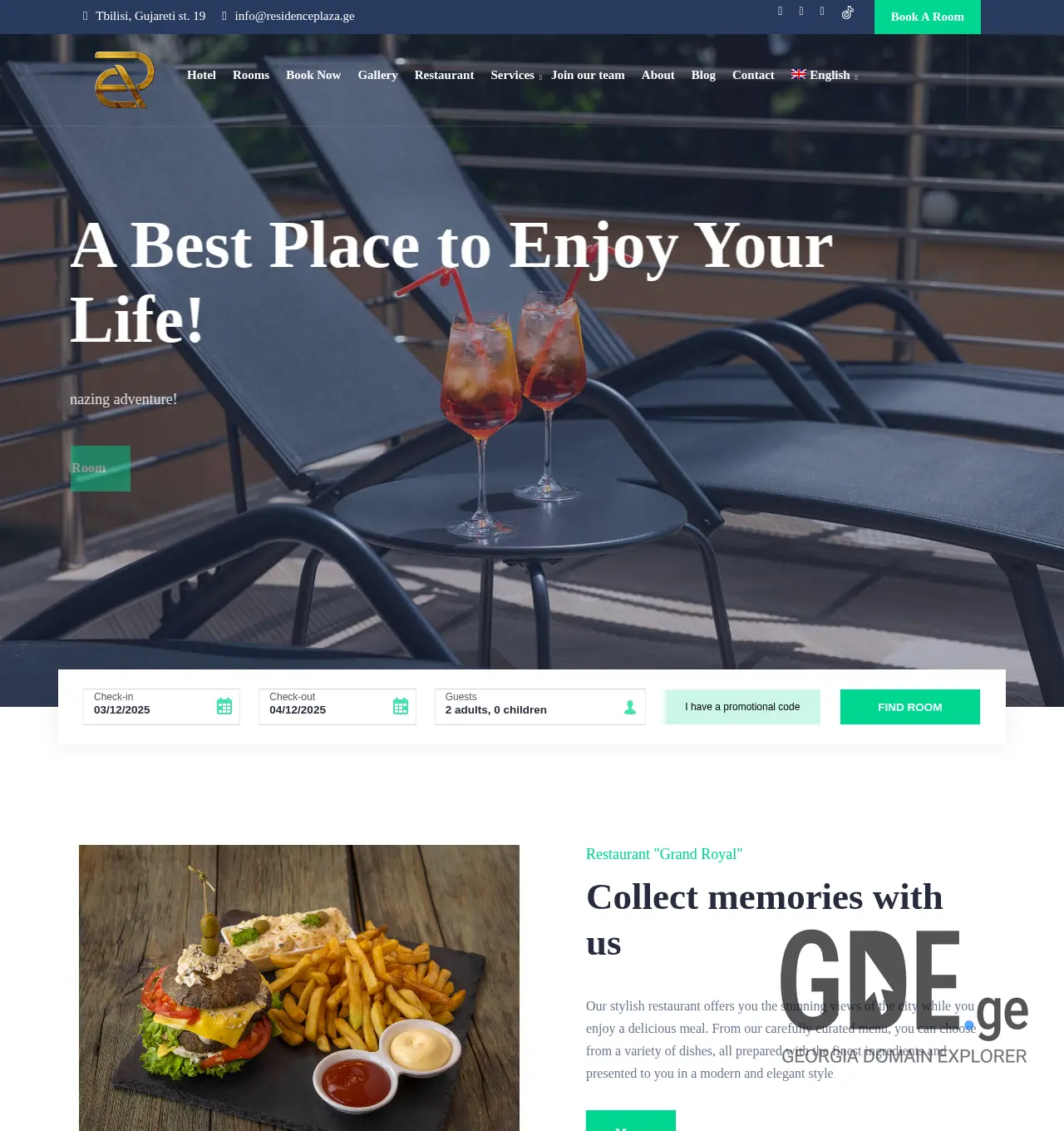 Screenshot of the site residenceplaza.ge at 2025-12-03