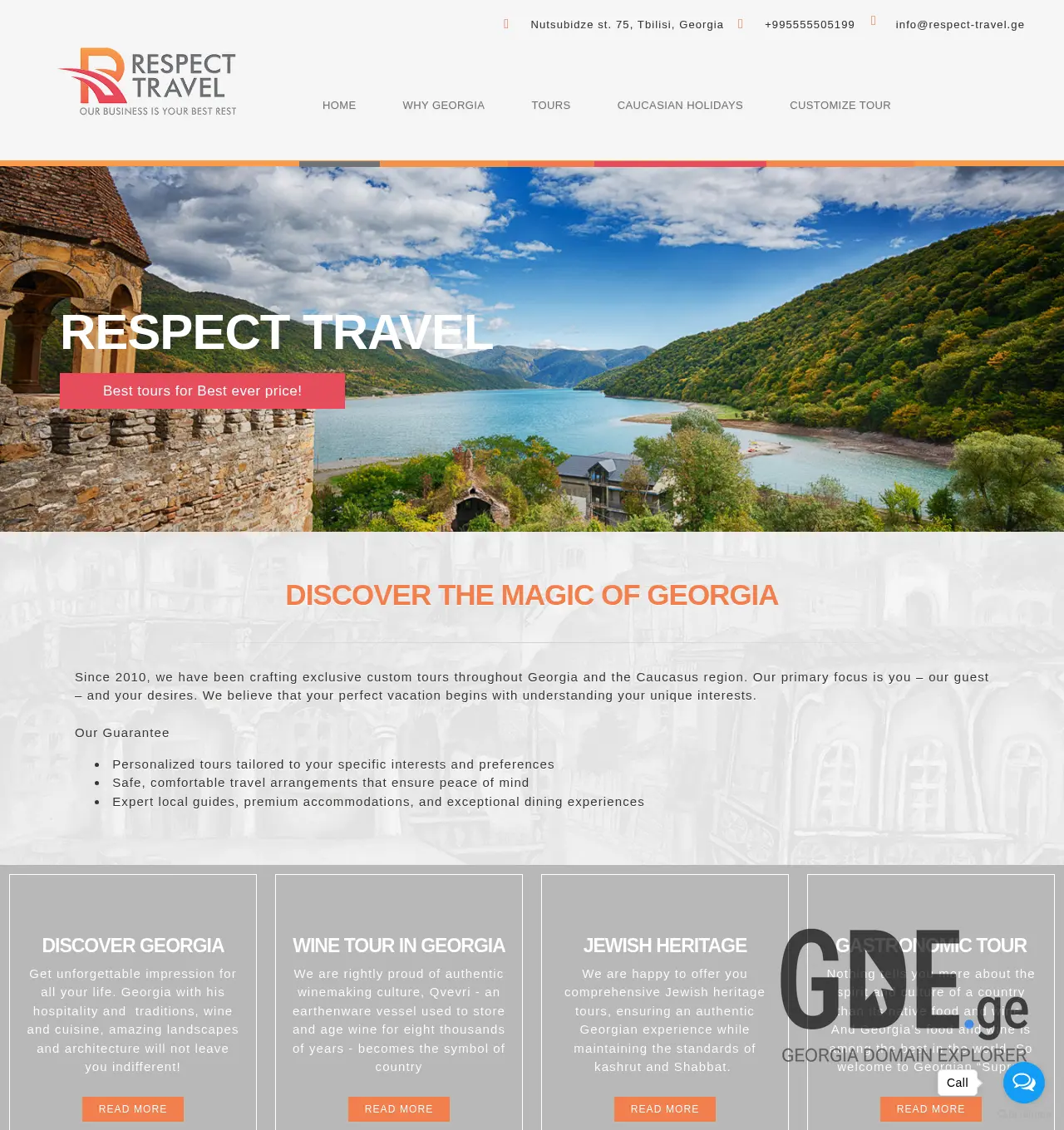 Screenshot of the site respect-travel.ge at 2025-12-01