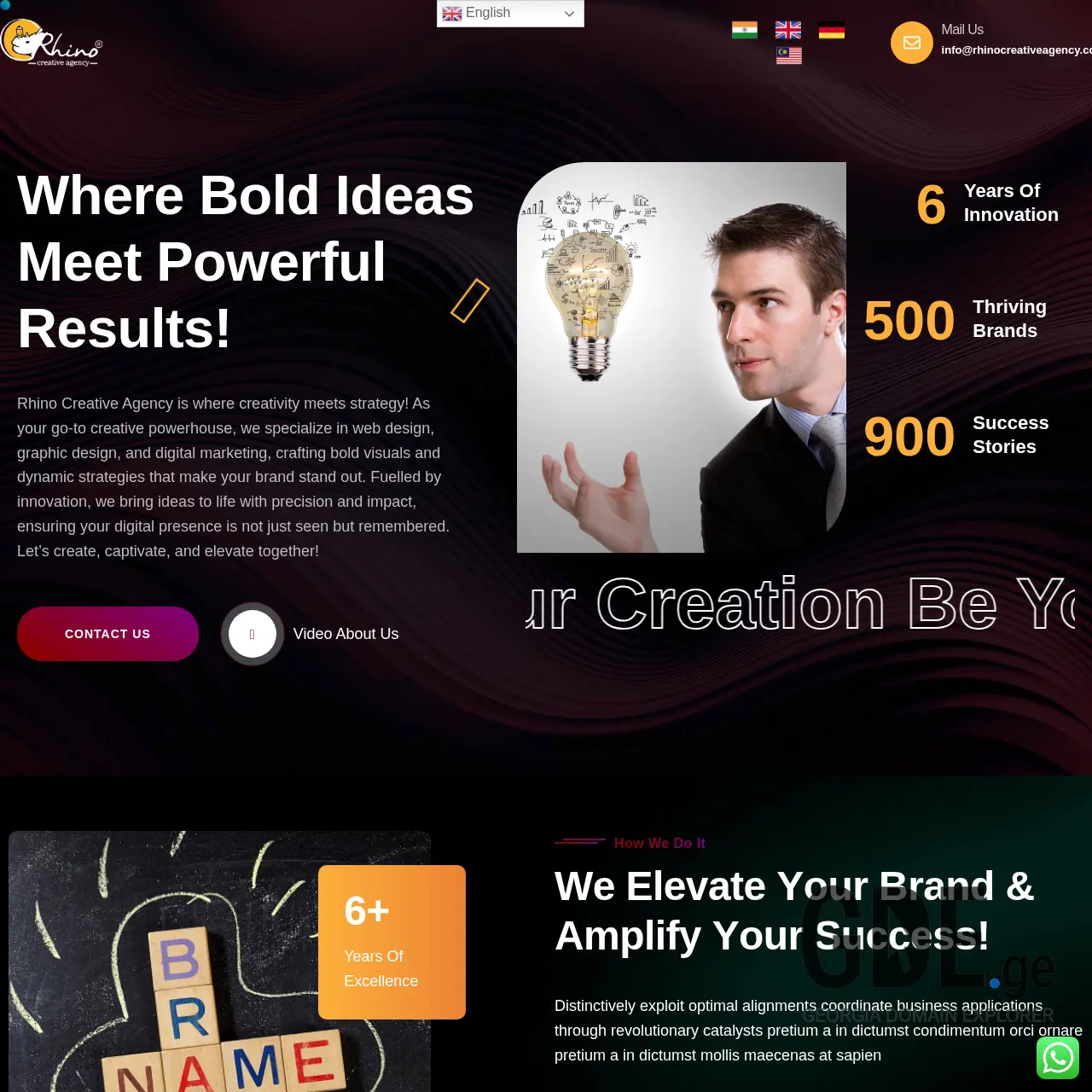 Screenshot of the site rhinocreativeagency.ge at 2025-12-11