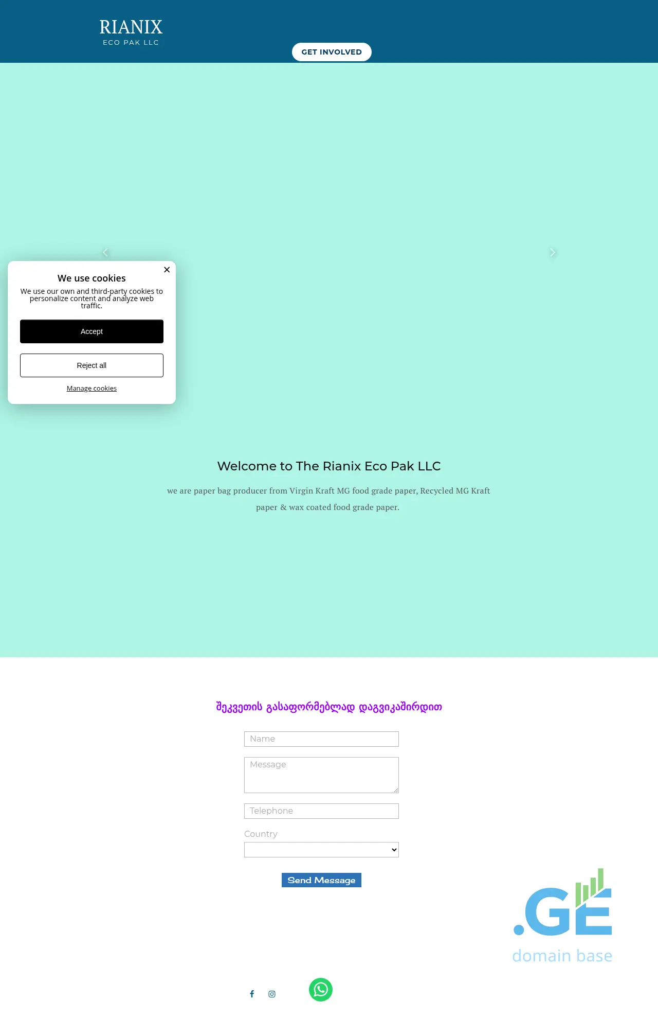 Screenshot of the site rianixecopack.ge