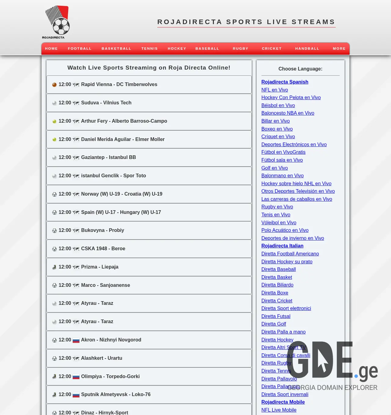 Screenshot of the site rojadirecta.ge at 2025-11-29