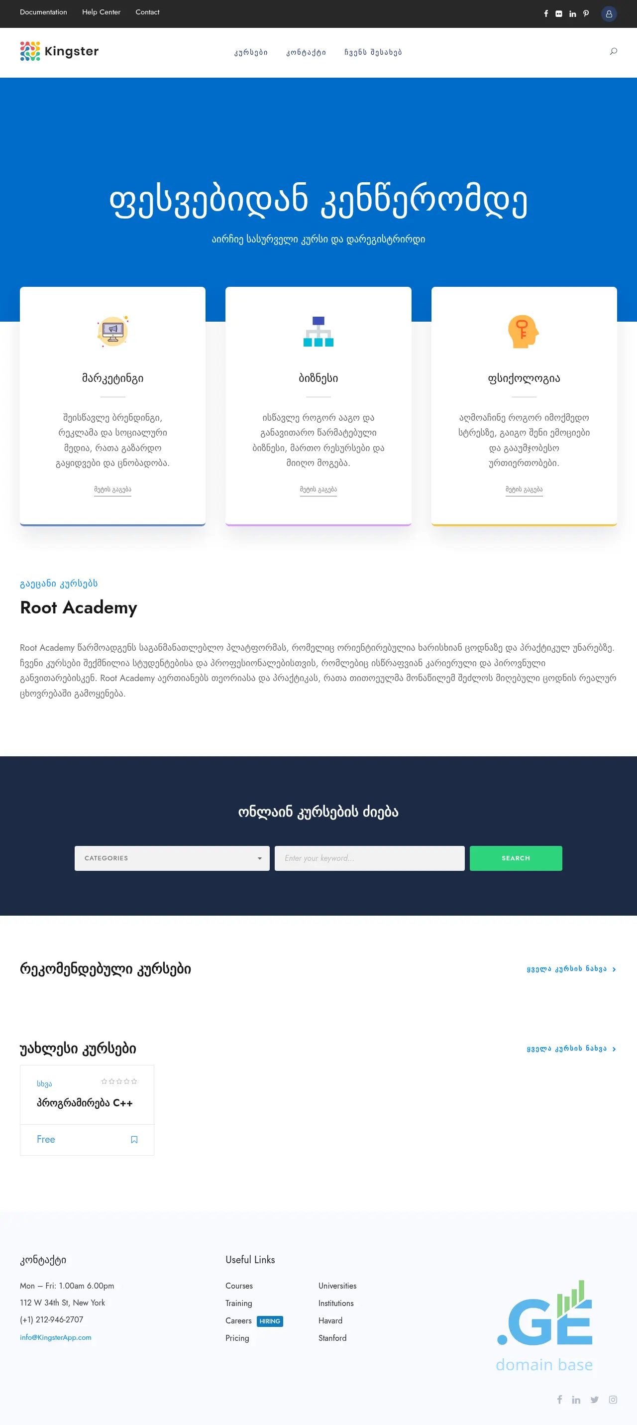 Screenshot of the site rootacademy.ge