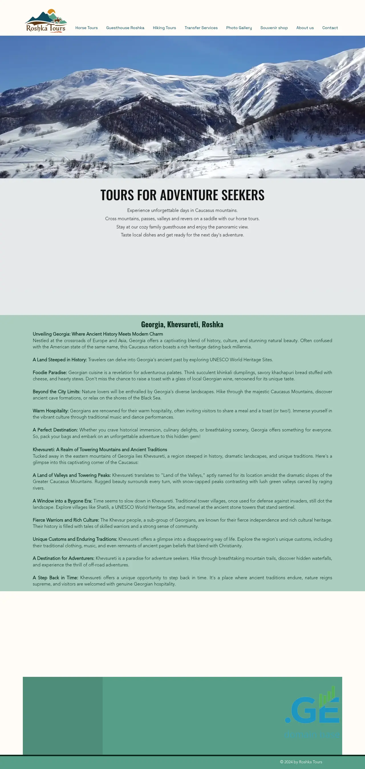 Screenshot of the site roshkatours.ge