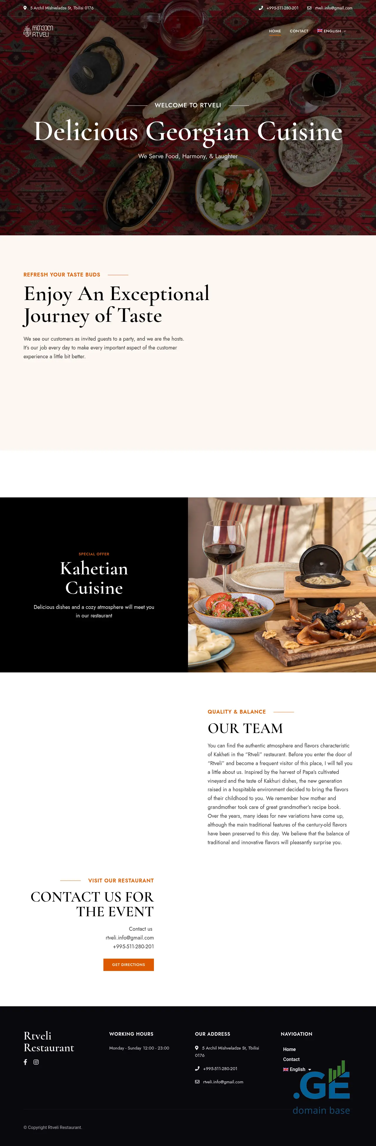Screenshot of the site rtveli-restaurant.ge