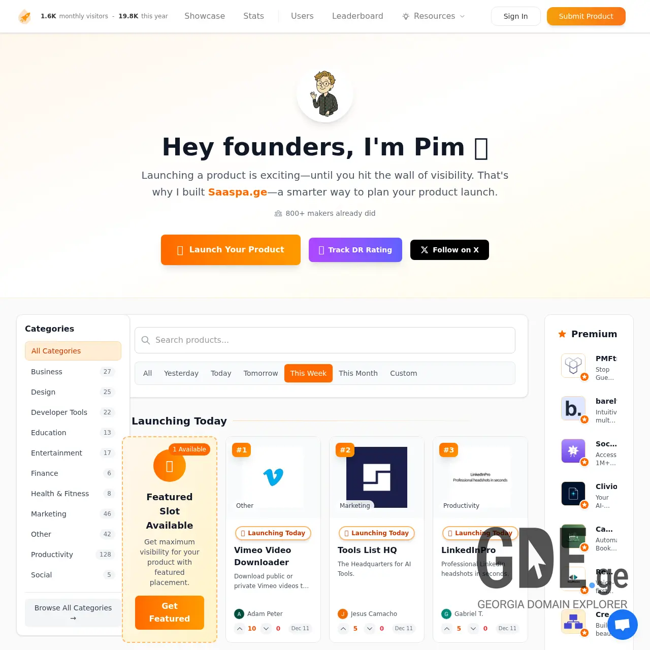 Screenshot of the site saaspa.ge at 2025-12-11