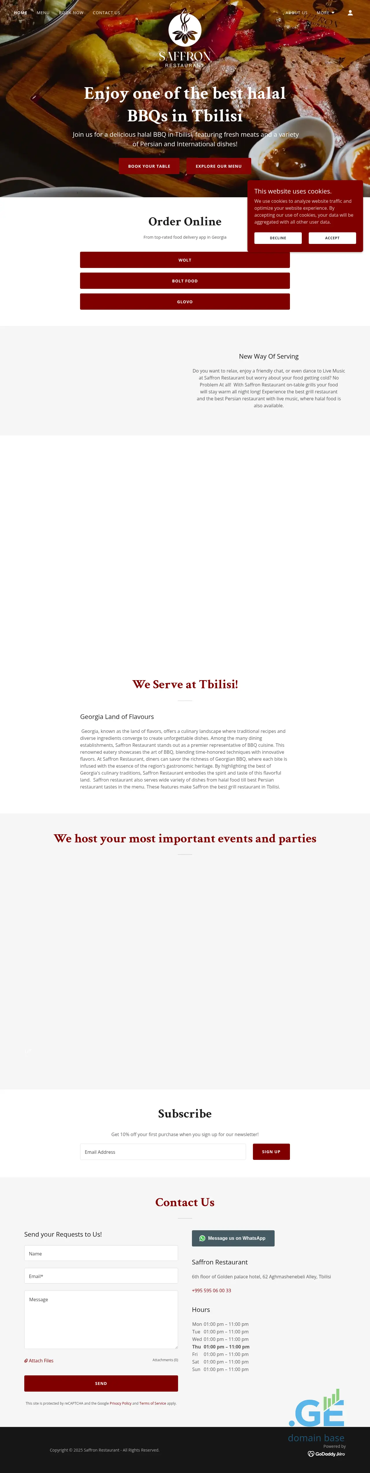 Screenshot of the site saffronrestaurant.ge