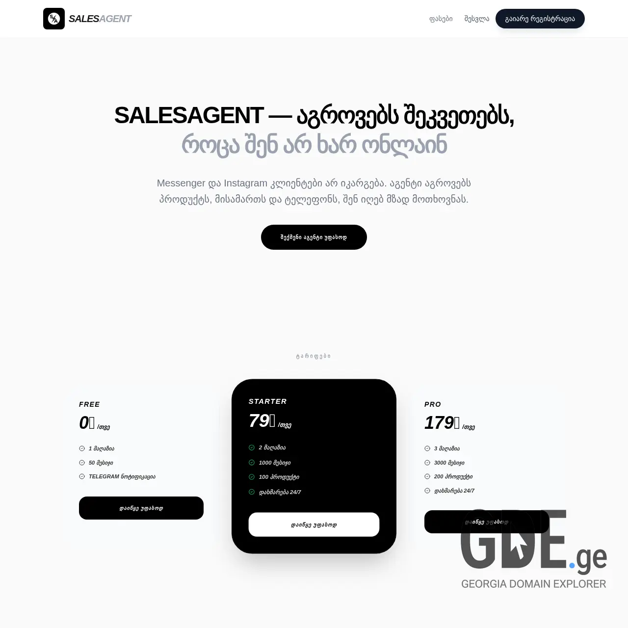 Screenshot of the site salesagent.ge at 2026-02-08