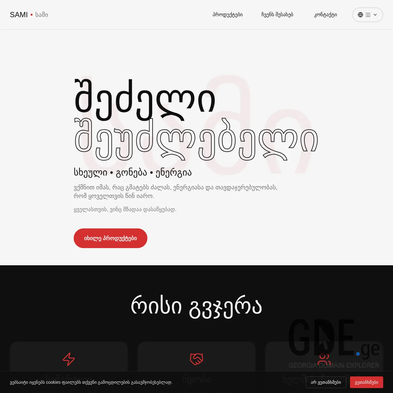 Screenshot of the site saminutrition.ge at 2026-01-13