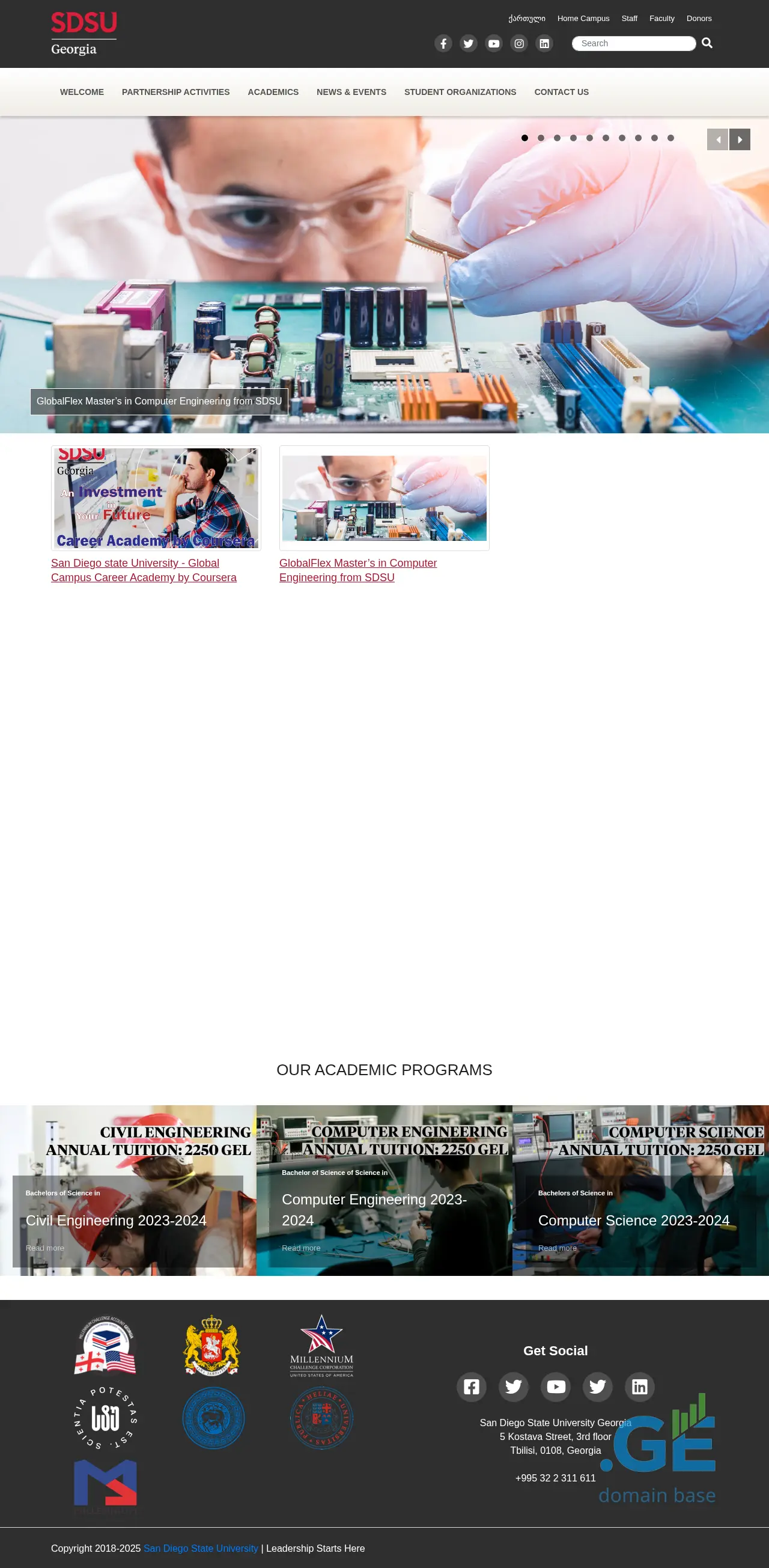 Screenshot of the site sdsu.edu.ge