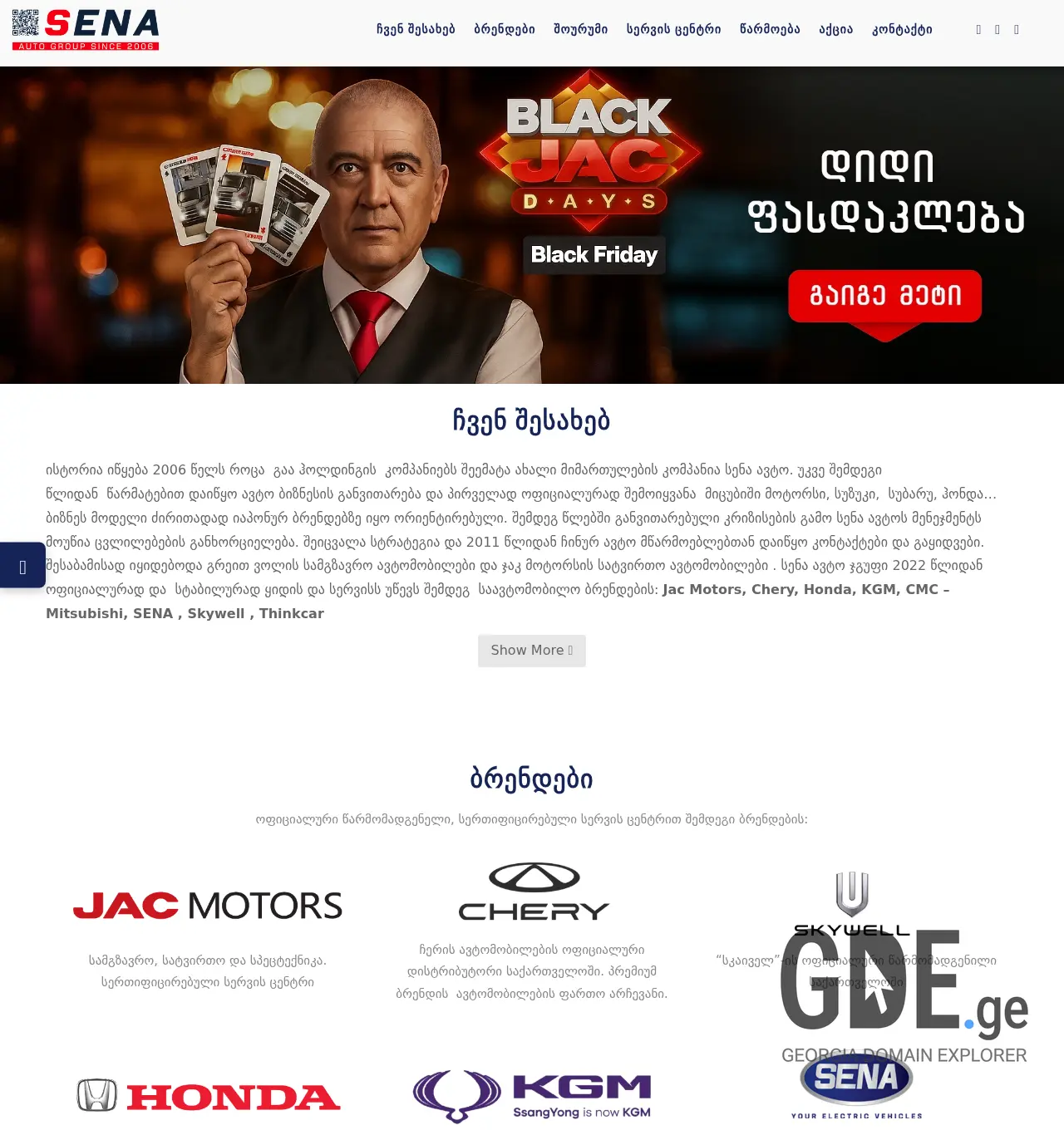Screenshot of the site senaauto.com.ge at 2025-12-01