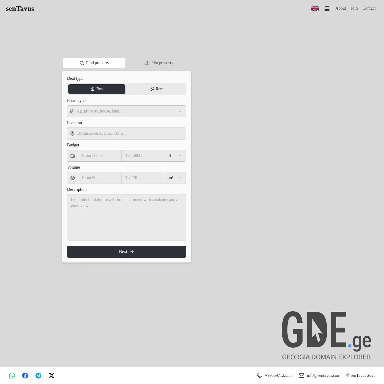Screenshot of the site sentavus.ge at 2025-12-11