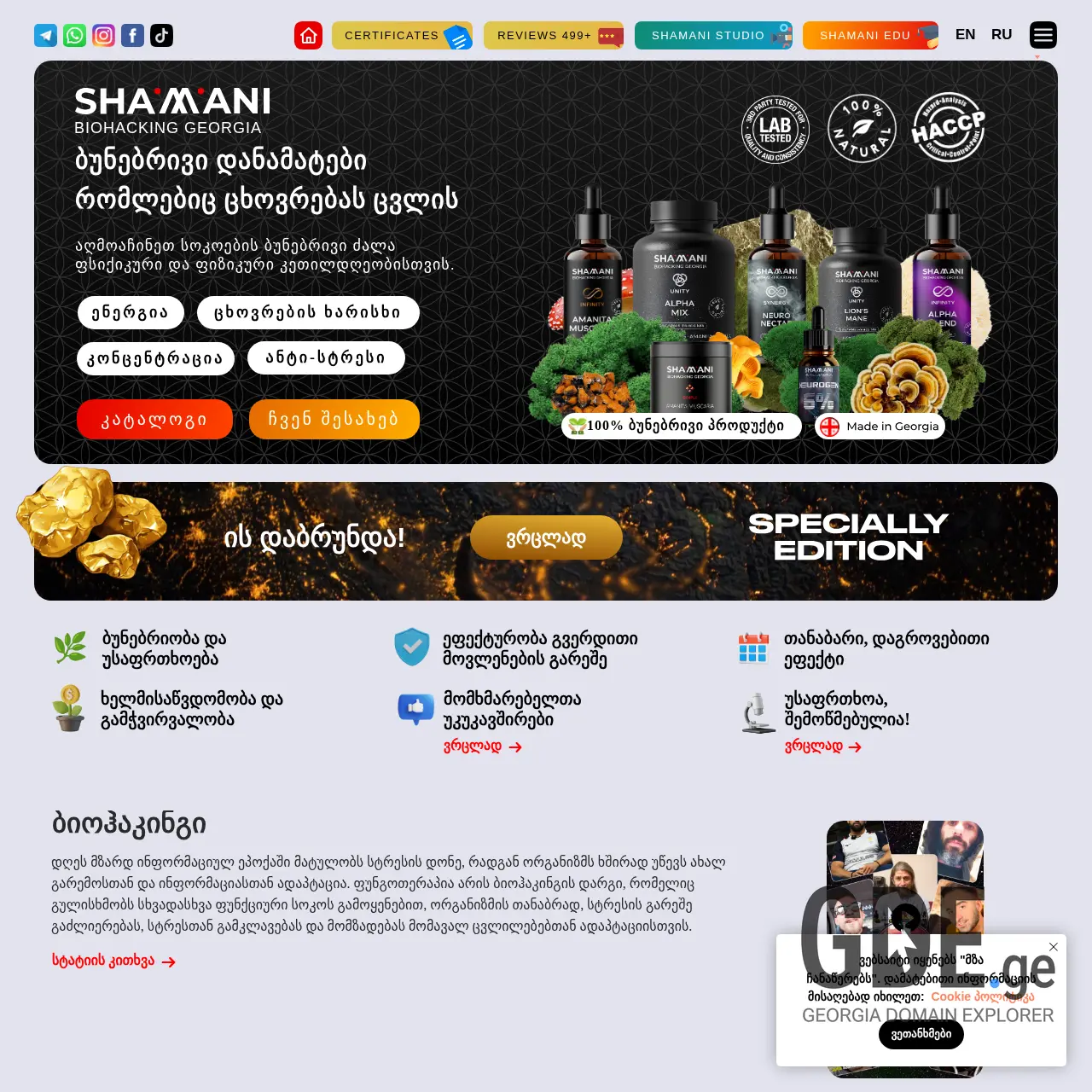 Screenshot of the site shamani.ge at 2025-12-14