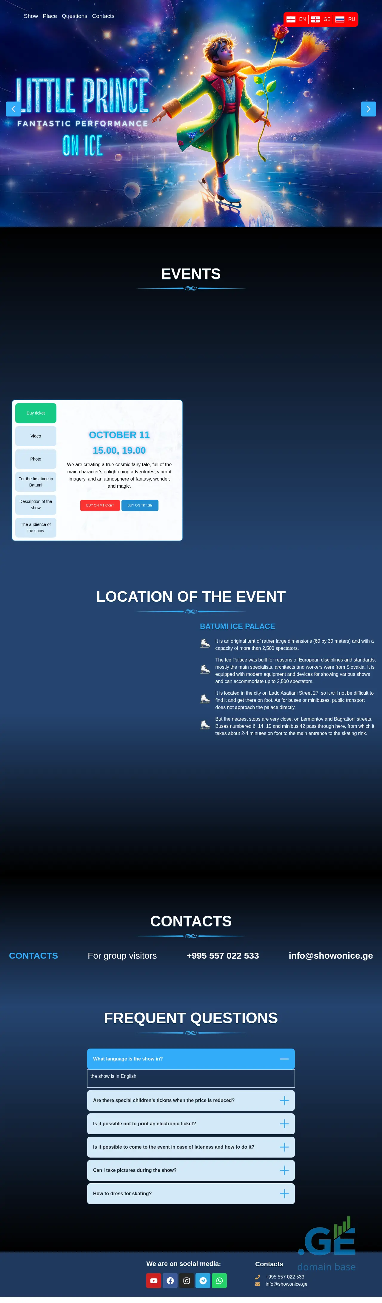 Screenshot of the site showonice.ge