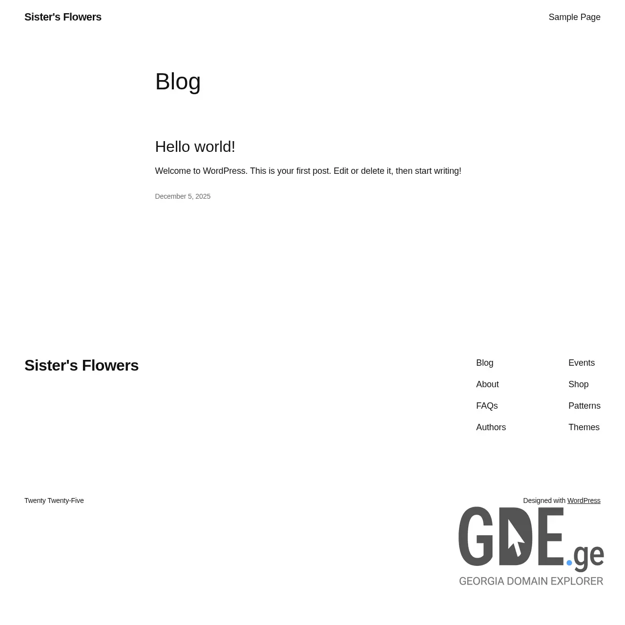 Screenshot of the site sistersflowers.ge at 2025-12-13