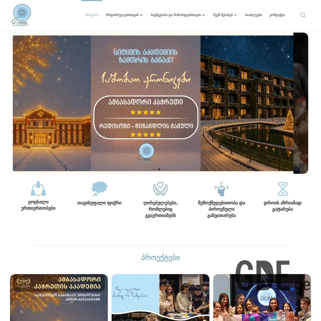 Screenshot of the site sitkvisakademia.ge at 2025-12-11