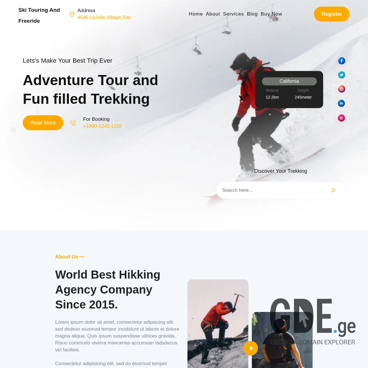 Screenshot of the site skitouringkazbeg.ge at 2026-01-09