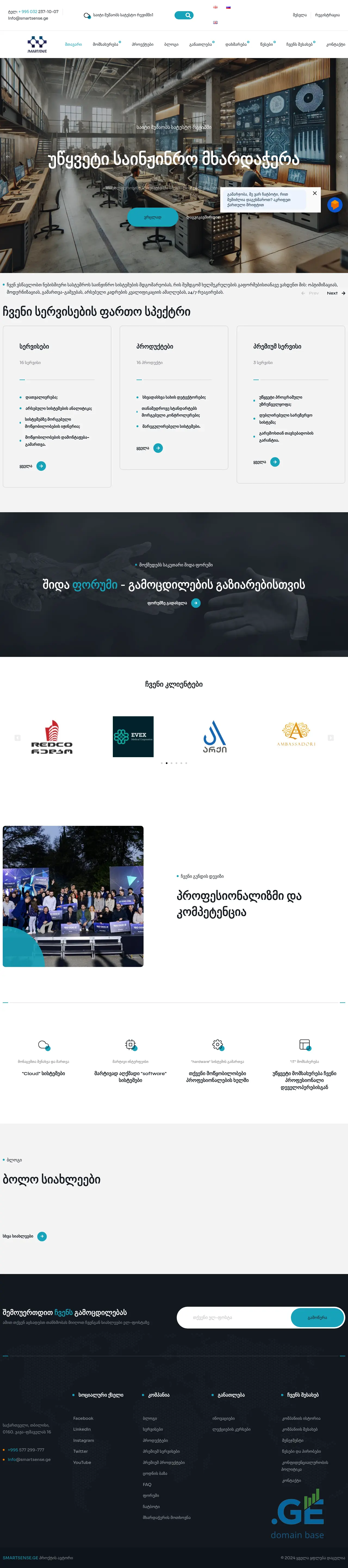 Screenshot of the site smartsense.ge