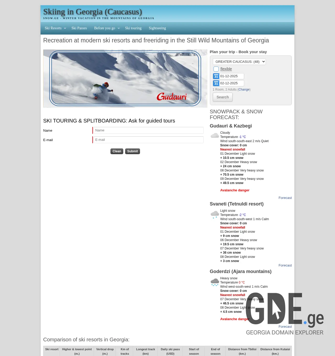 Screenshot of the site snow.ge at 2025-12-01