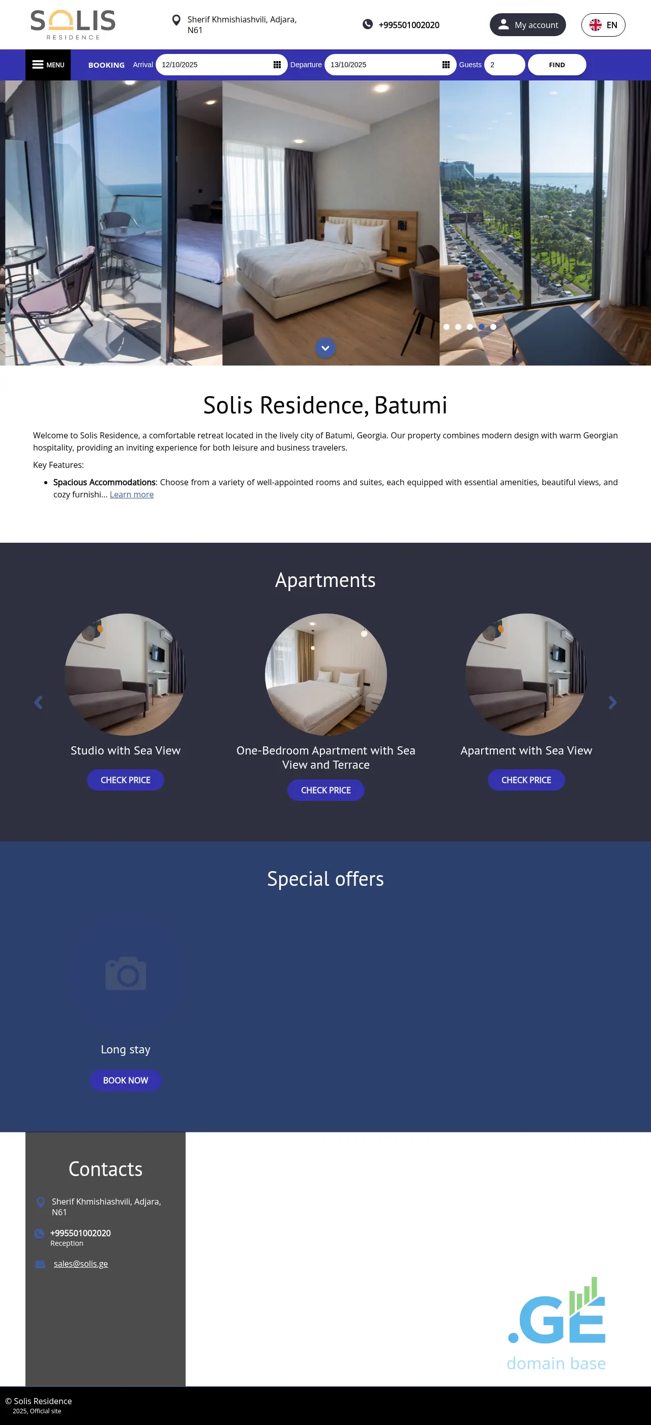 Screenshot of the site solisresidence.ge