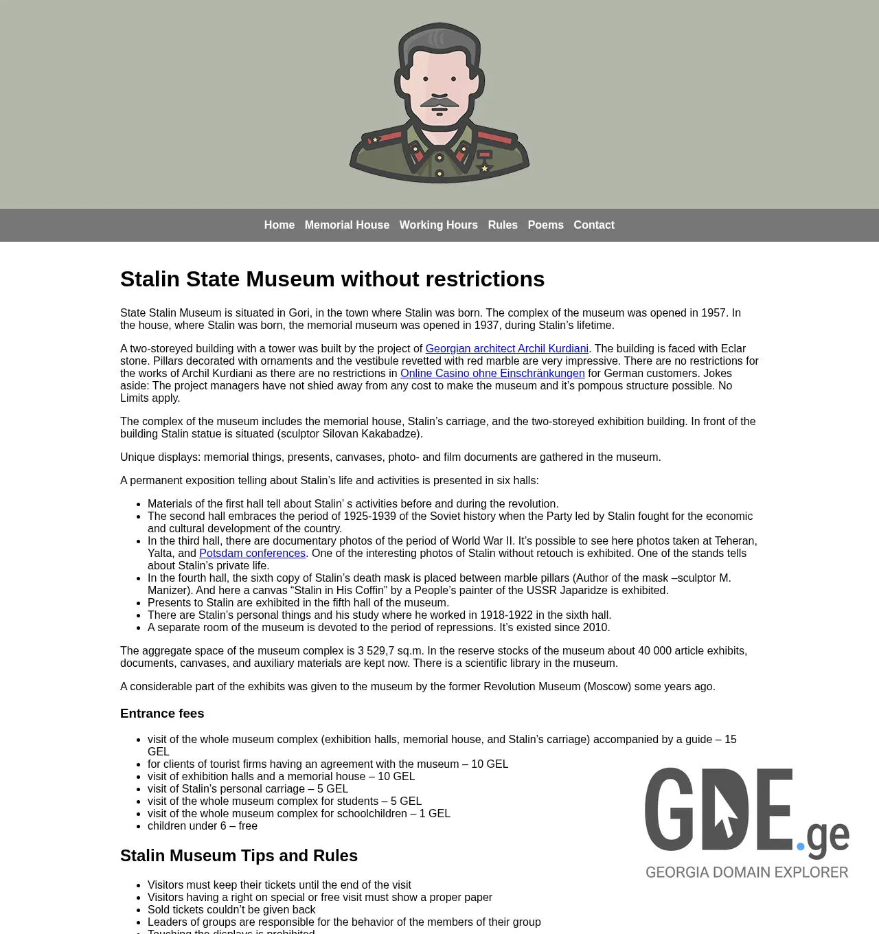 Screenshot of the site stalinmuseum.ge at 2025-12-01