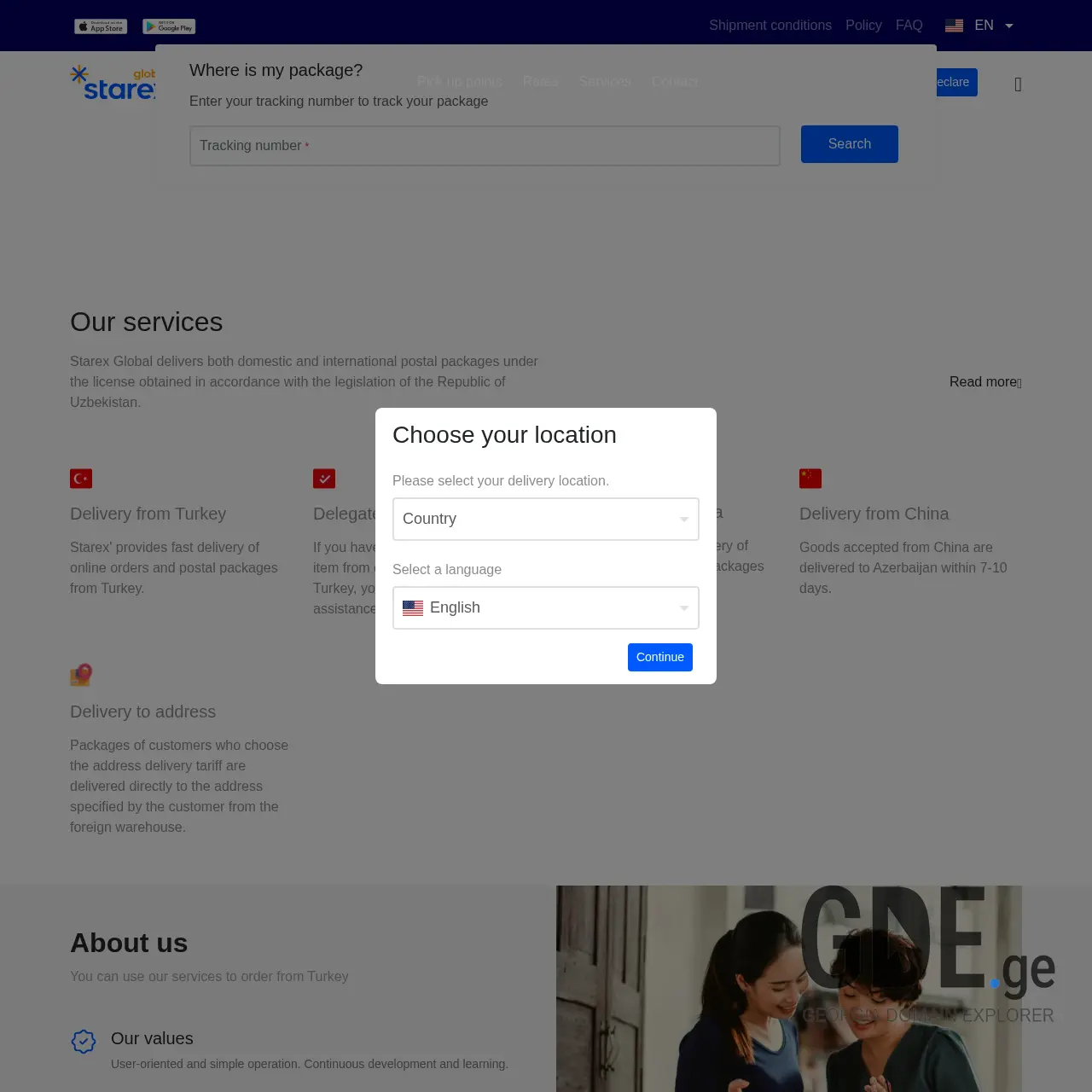 Screenshot of the site starexglobal.ge at 2025-12-12