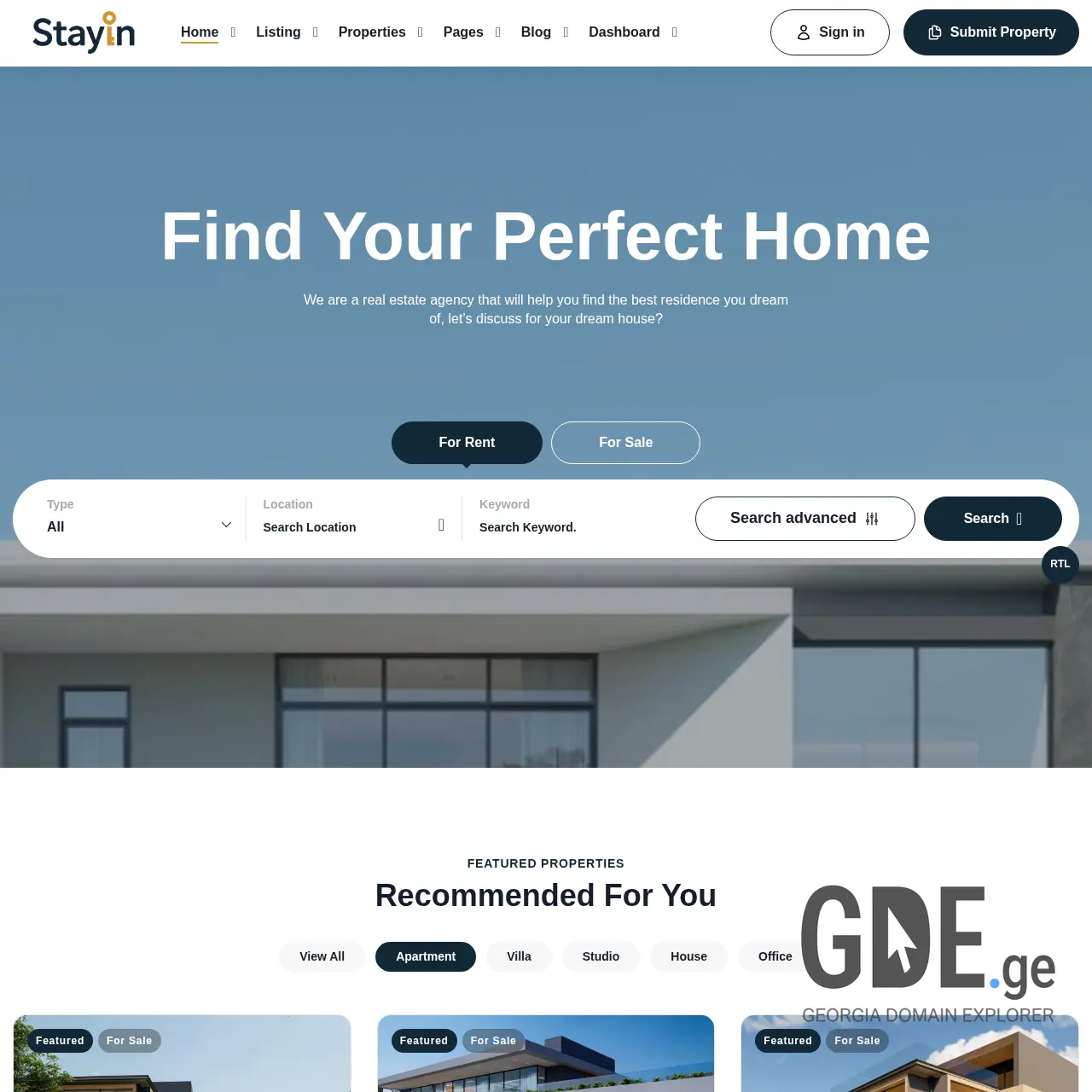 Screenshot of the site stayin.ge at 2025-12-13